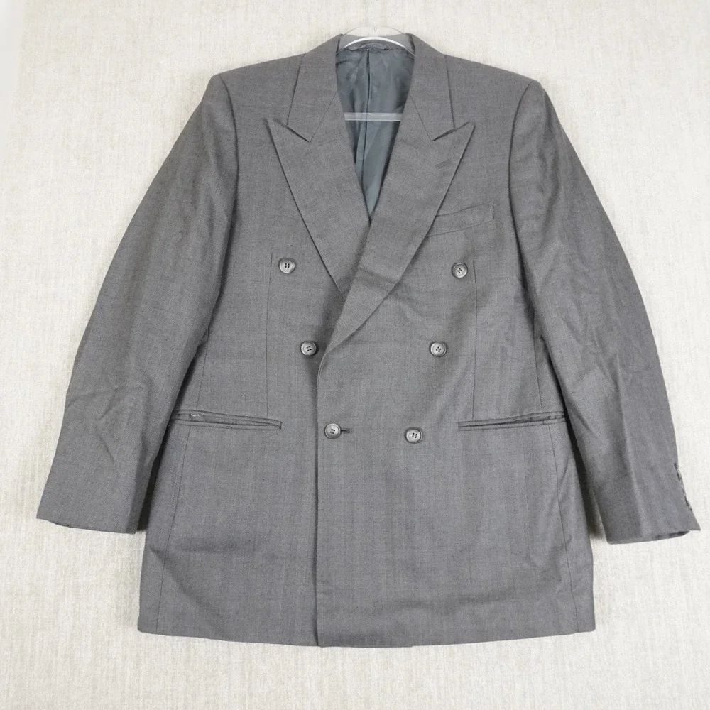 Rafael Mens Grey Vintage Wool Double Breasted Blazer Sport Coat Size 39R